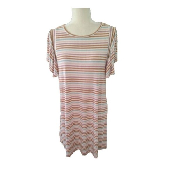 NWT Como Blu Women's Flutter Sleeve T-Shirt Dress Multicolor Striped Medium - Picture 1 of 12